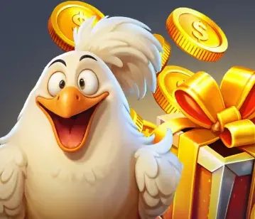 Kokobet kip tussen cadeaus en munten