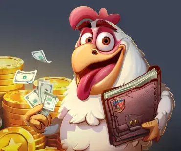 Kokobet haan met portemonnee en geld
