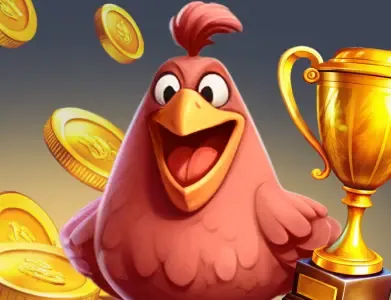 Rode Kokobet kip met een gouden beker en munten