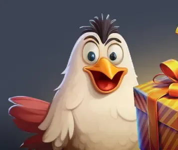 Kokobet kip met een cadeau en vraagtekens