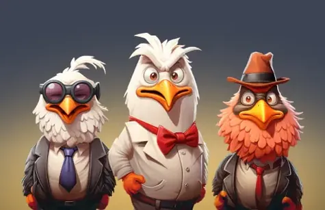 Drie Kokobet vogels in pak